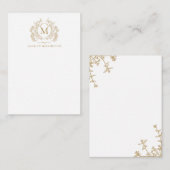 Classic  Gouden Bloemen  Crest Monogram Notitiekaartje (Voorkant / Achterkant)