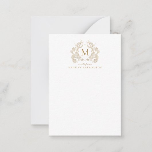 Classic  Gouden Bloemen  Crest Monogram Notitiekaartje (Voorkant)