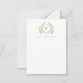 Classic Gouden Bloemen Crest Monogram Notitiekaartje