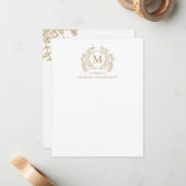 Classic  Gouden Bloemen  Crest Monogram Notitiekaartje (Voorkant / Achterkant in situ)