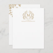 Classic  Gouden Bloemen  Crest Monogram Notitiekaartje (Voorkant / Achterkant)