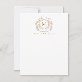 Classic Gouden Bloemen Crest Monogram Notitiekaartje