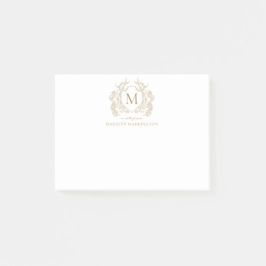 Classic  Gouden Bloemen  Crest Monogram Post-it® Notes (Voorkant)