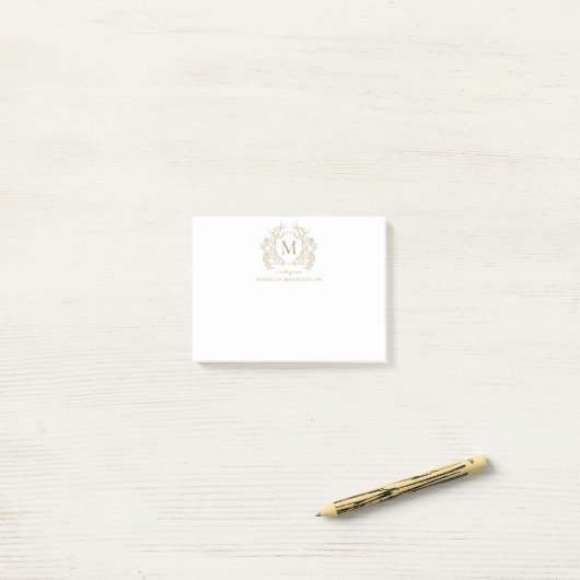 Classic  Gouden Bloemen  Crest Monogram Post-it® Notes (Op bureau)