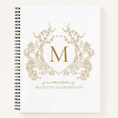 Classic  Gouden Bloemenkam Monogram Recept Notitieboek (Voorkant)