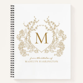 Classic Gouden Bloemenkam Monogram Recept Notitieboek