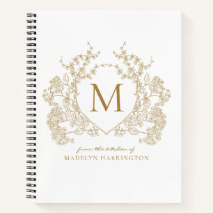 Classic  Gouden Bloemenkam Monogram Recept Notitieboek