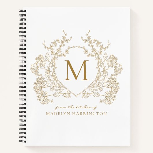 Classic  Gouden Bloemenkam Monogram Recept Notitieboek (Voorkant)