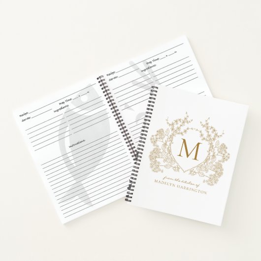 Classic  Gouden Bloemenkam Monogram Recept Notitieboek (Binnen)