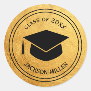 Classic Graduation Cap Gepersonaliseerd GOUD Ronde Sticker