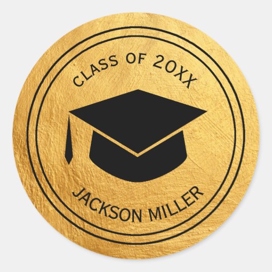 Classic Graduation Cap Gepersonaliseerd GOUD Ronde Sticker (Voorkant)