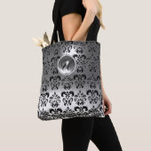 CLASSIC GRAY BLACK WHITE DAMASK GEMSTONE MONOGRAM TOTE BAG (Dichtbij)