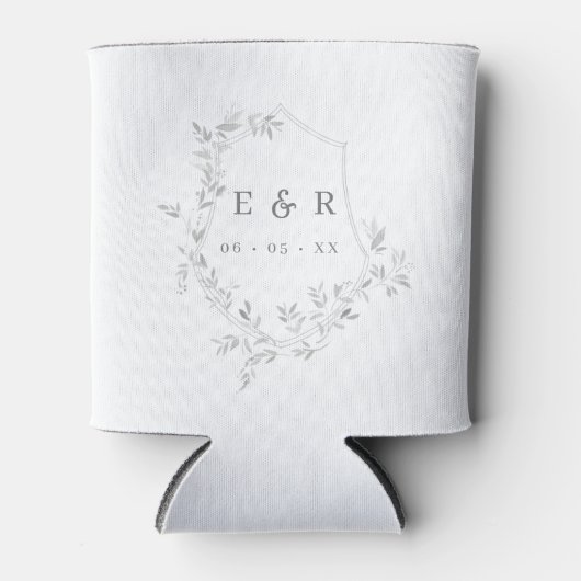 Classic Gray Leafy Monogram Crest Weddenschap Blikjeskoeler (Voorkant)