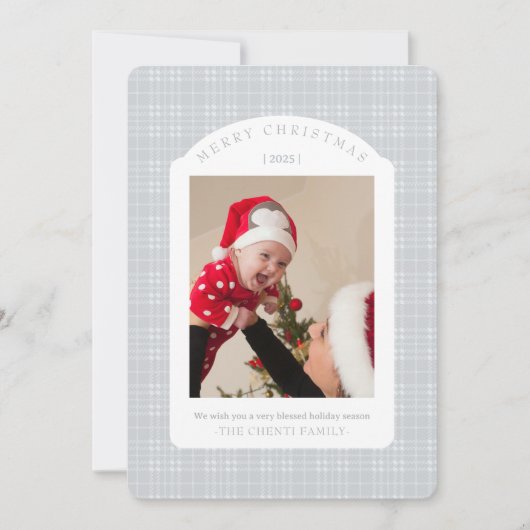 Classic Gray Plaid Christmas Card Feestdagenkaart (Voorkant)