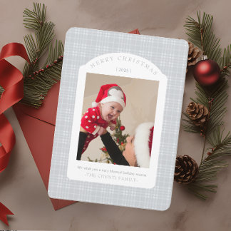 Classic Gray Plaid Christmas Card Feestdagenkaart