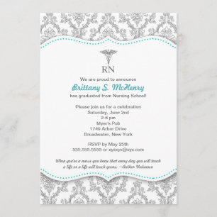 Classic Gray & Turquoise Nurse afstuderen pinning Kaart