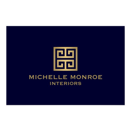 Classic Greek Key Gold/Navy Blue Logo Downloaden Perfect Poster (Voorkant)