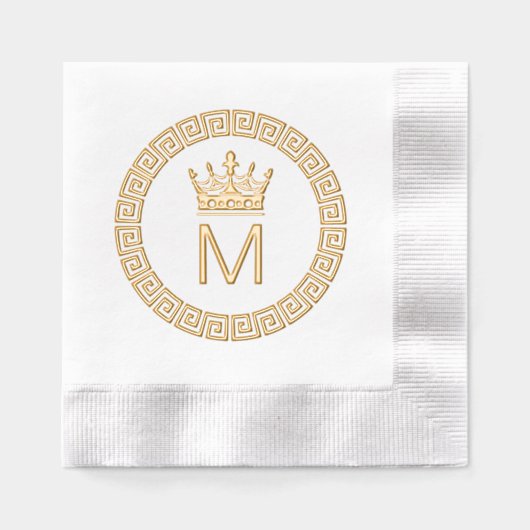 Classic Greek Key S ingelijst Initiaal Crown Monog Folie Servetten (Voorkant)