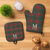 Classic Green and Red Tartan Plaid Christmas  Ovenwant & Pannenlap Set (Top down)