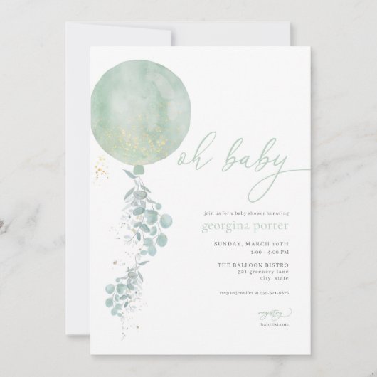 Classic Green Balloon Baby shower Invitation Kaart (Voorkant)