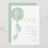 Classic Green Balloon Baby shower Invitation Kaart (Voorkant / Achterkant)