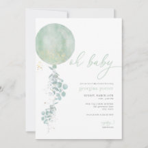 Classic Green Balloon Baby shower Invitation
