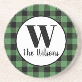 Classic Green Black Buffalo Plays Monogram Zandsteen Onderzetter