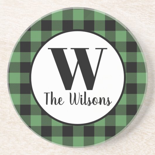 Classic Green Black Buffalo Plays Monogram Zandsteen Onderzetter (Voorkant)