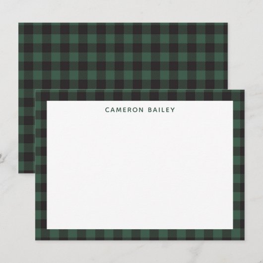 Classic Green Black Buffalo Tartan Persoonlijk Notitiekaartje (Voorkant / Achterkant)