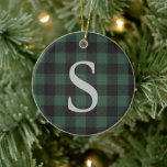 Classic Green Black Buffalo Tartan Pset Monogram Keramisch Ornament<br><div class="desc">Classic Green Black Buffalo Tartan  monogram keramisch Ornament</div>
