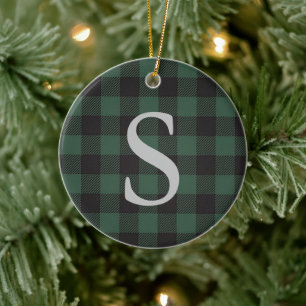 Classic Green Black Buffalo Tartan Pset Monogram Keramisch Ornament