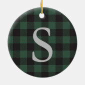 Classic Green Black Buffalo Tartan Pset Monogram Keramisch Ornament (Achterkant)