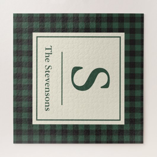 Classic Green Black Buffalo Tartan Pset Monogram Legpuzzel (Horizontaal)