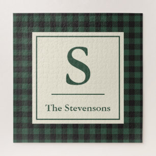 Classic Green Black Buffalo Tartan Pset Monogram Legpuzzel