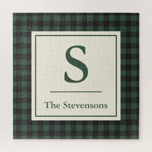 Classic Green Black Buffalo Tartan Pset Monogram Legpuzzel (Verticaal)