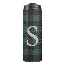 Classic Green Black Buffalo Tartan Pset Monogram Thermosbeker