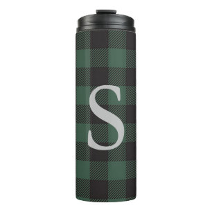 Classic Green Black Buffalo Tartan Pset Monogram Thermosbeker