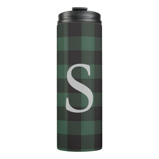 Classic Green Black Buffalo Tartan Pset Monogram Thermosbeker (Voorkant)