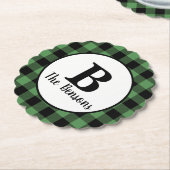 Classic Green Black Monogram Buffalo Plays Kartonnen Onderzetters (Gekanteld)