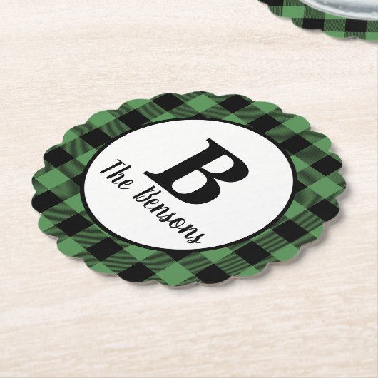 Classic Green Black Monogram Buffalo Plays Kartonnen Onderzetters (Gekanteld)