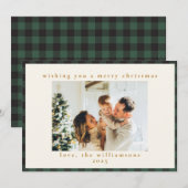 Classic Green Black Tartan Pset 1 Photo Merry Feestdagenkaart (Voorkant / Achterkant)
