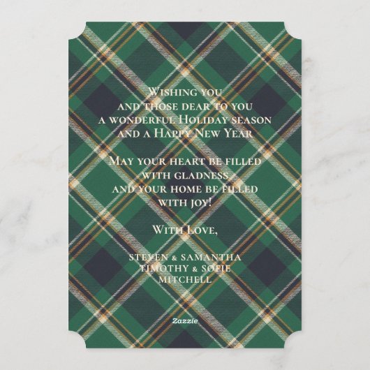 Classic Green Blue Yellow Plaid Pattern Holiday Feestdagenkaart (Achterkant)