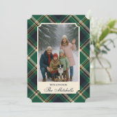 Classic Green Blue Yellow Plaid Pattern Holiday Feestdagenkaart (Staand voorkant)