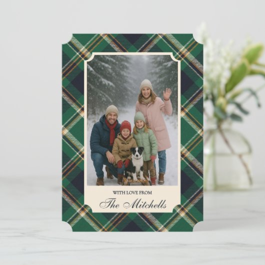 Classic Green Blue Yellow Plaid Pattern Holiday Feestdagenkaart (Staand voorkant)
