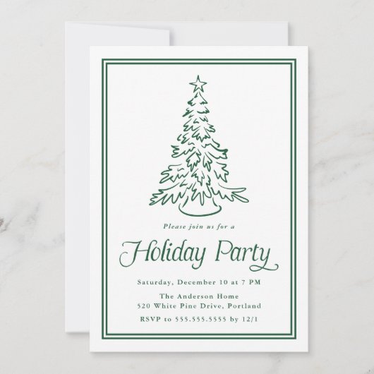 Classic Green Border Christmas Tree Holiday Party Kaart (Voorkant)