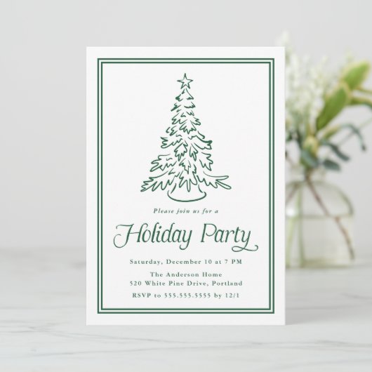 Classic Green Border Christmas Tree Holiday Party Kaart (Staand voorkant)