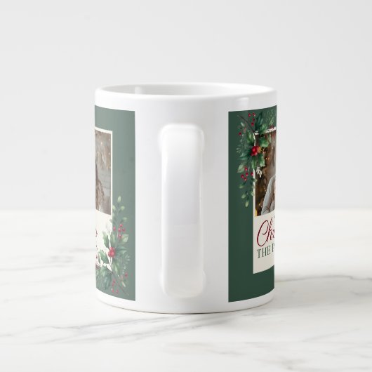 Classic Green Botanical Photo Christmas Mug Grote Koffiekop (Achterkant)