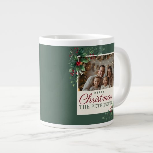 Classic Green Botanical Photo Christmas Mug Grote Koffiekop (Voorkant rechts)