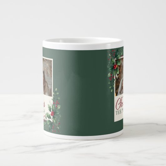 Classic Green Botanical Photo Christmas Mug Grote Koffiekop (Voorkant)