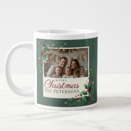 Classic Green Botanical Photo Christmas Mug Grote Koffiekop